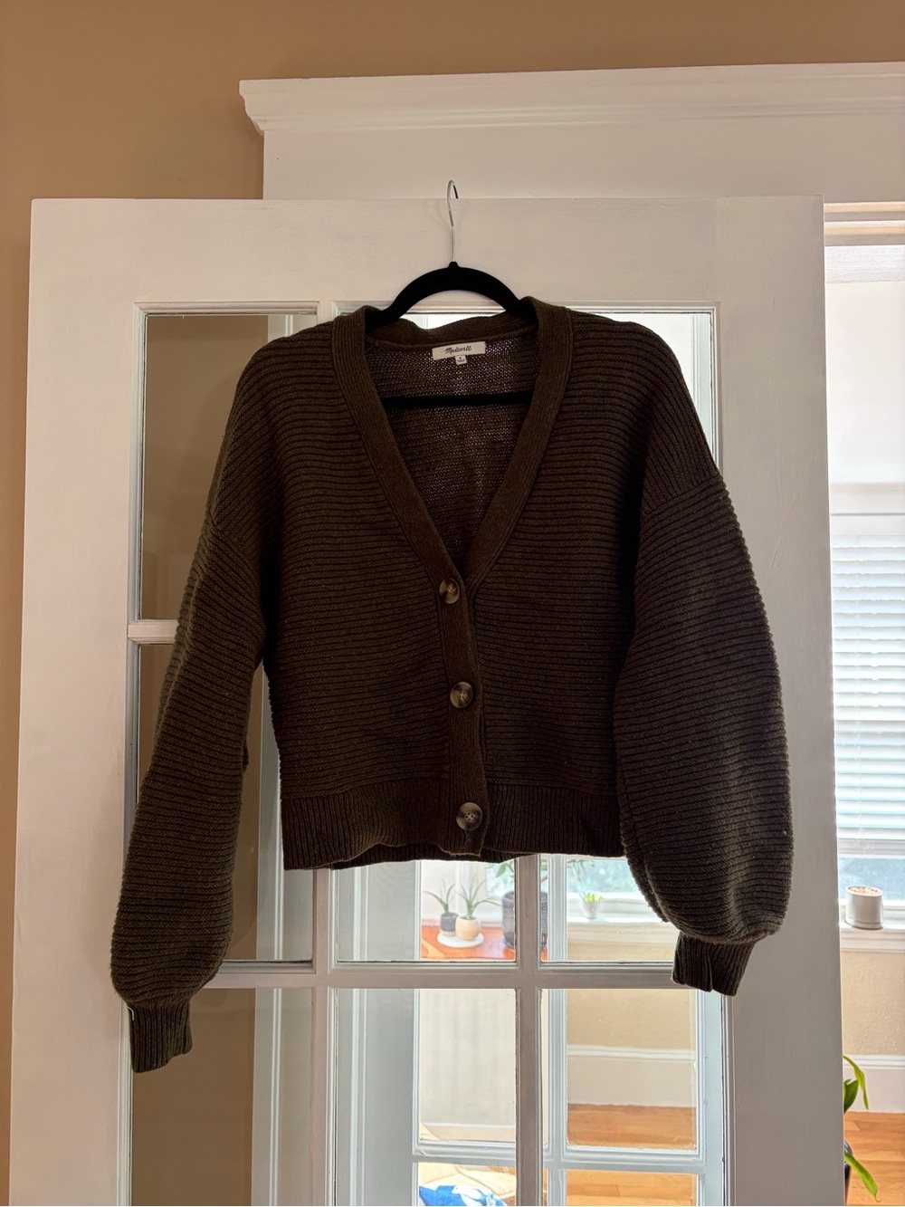 Madewell Olive Green Ribbed V-Neck Button Cardigan Sweater